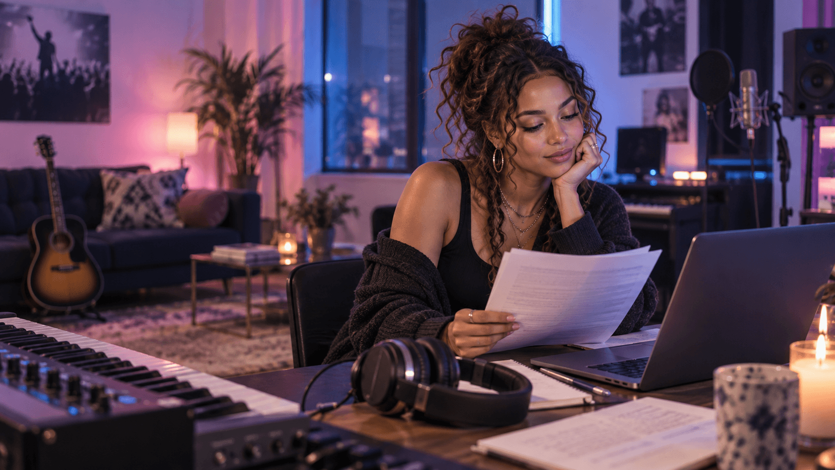 Independent artist reviewing release plans in a rehearsal studio